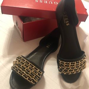 Guess black leather chain flats SZ 8